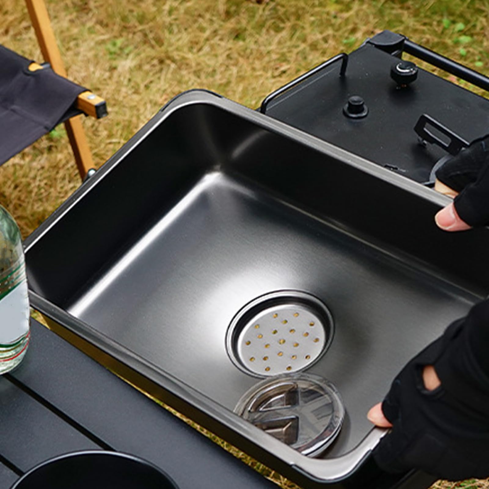 Tragbare Spüle für Camping – stabile Edelstahl-Spülwanne, faltbares Abflussbecken, Outdoor-Waschbehälter für Reisen, Picknick, Grillen, kompakte Geschirrwanne, Wäschewerkzeug, Wasser-Halte-Schüssel