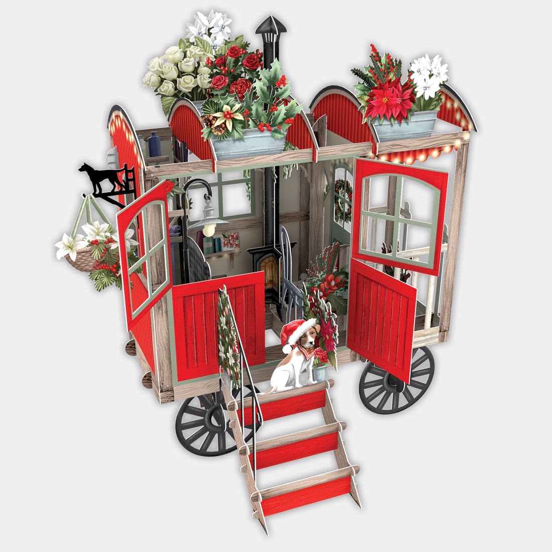Christmas Hut - 3D Paper D'art Christmas Card - Red