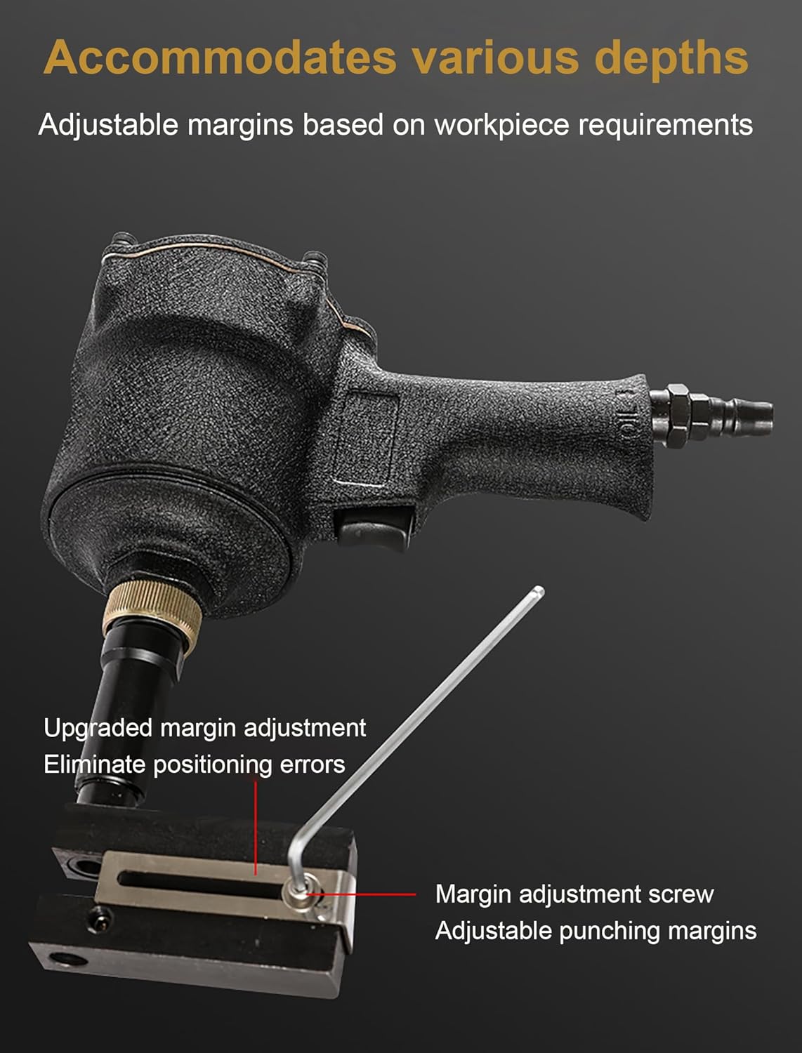 Professional Pneumatic Punching Tool, Air-Powered Hole Punch, Industrial Metal Punch Kit, Sheet Metal Punching Gun, for Factory, Office and Home 3.2mm