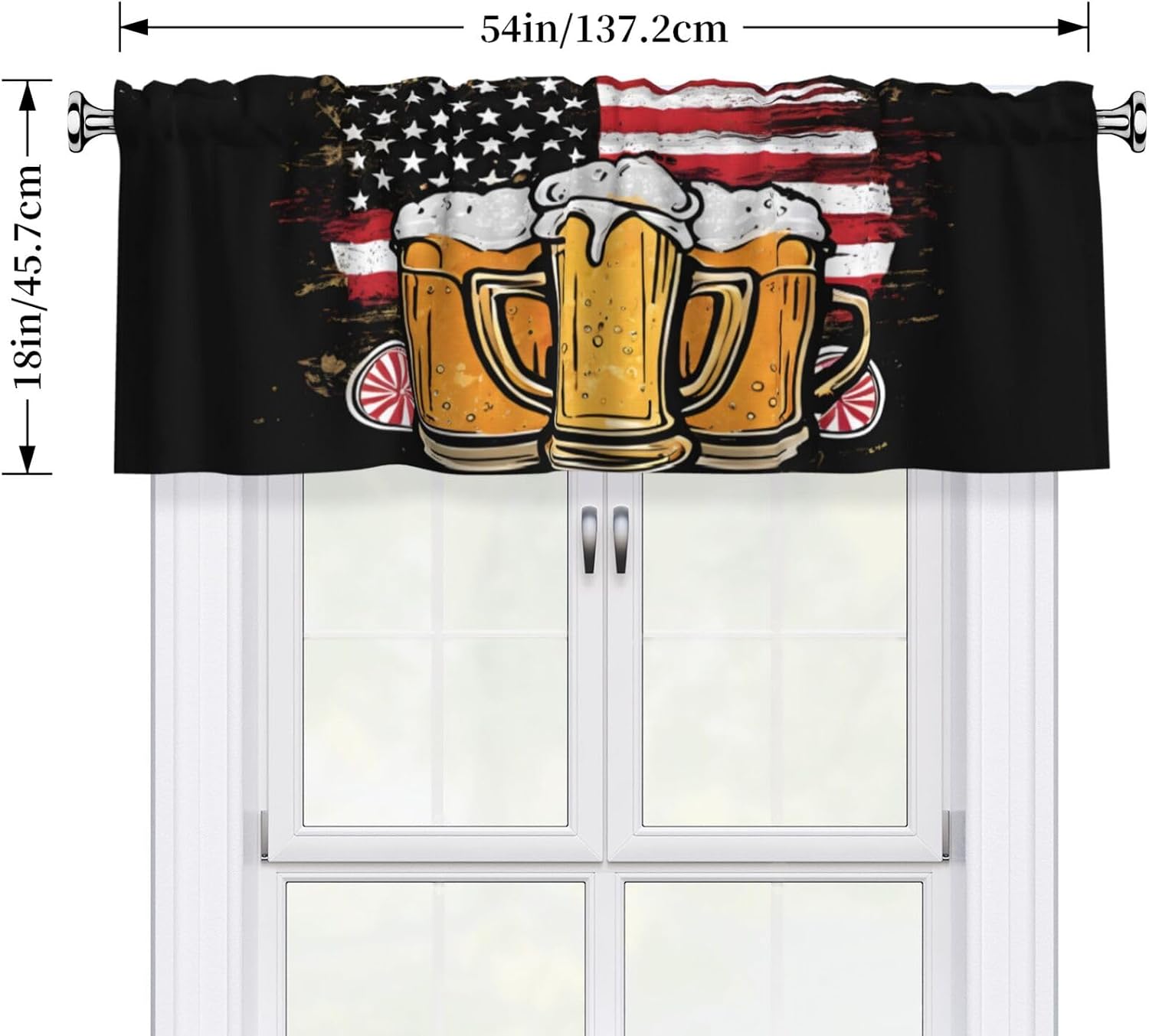 Valance for Windows Vintage American Flag Beer Kitchen Curtains Valances Rod Pocket Window Treatment Short Topper Curtains 1 Panel, 54x18inch