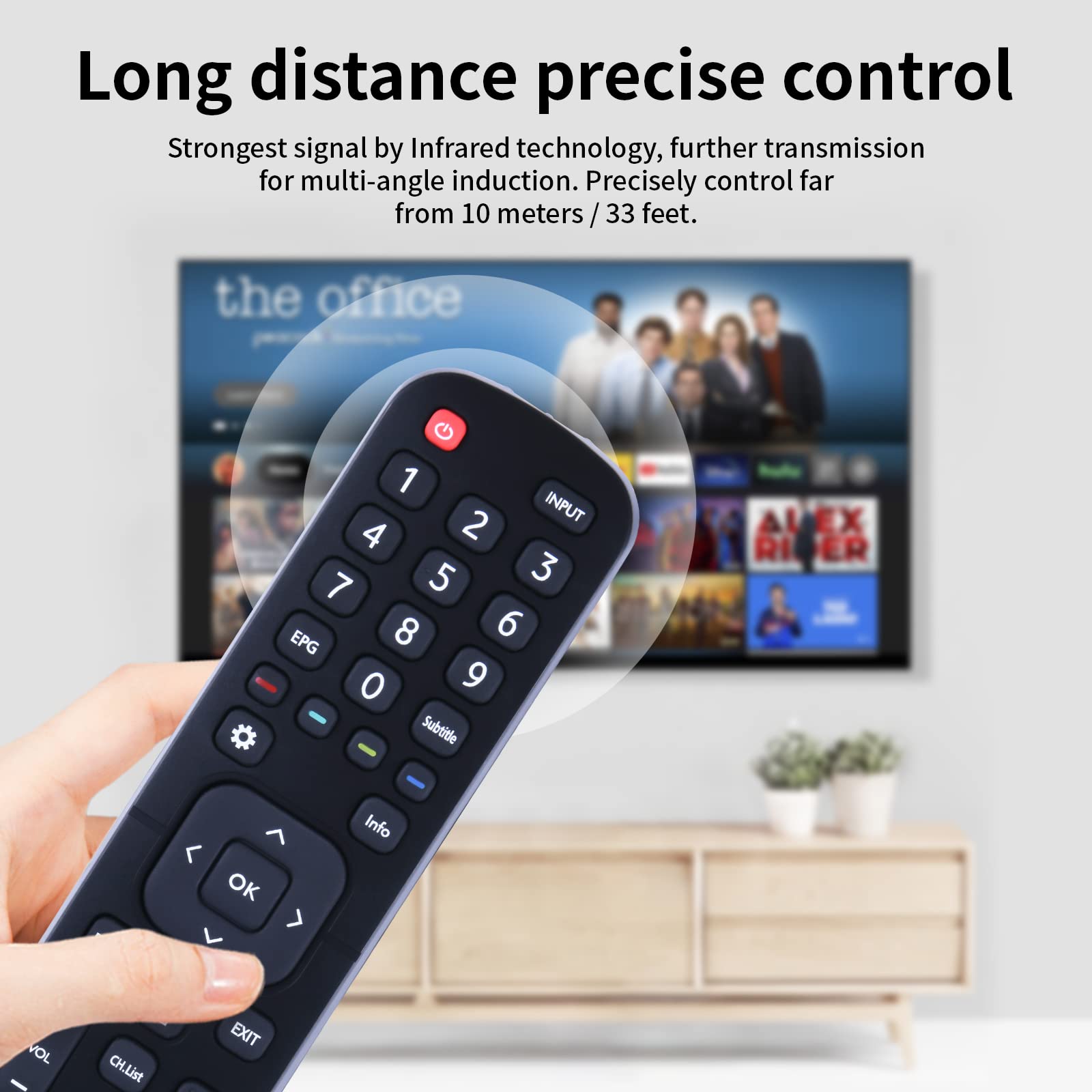 Sostituzione VINABTY Telecomando EN2X27HS Compatibile con Hisense H43M300 H50M3300 H49M2600 H50N5300 H55N5300 TV LCD LED con Netflix Youtube Pulsanti wuaki.tv