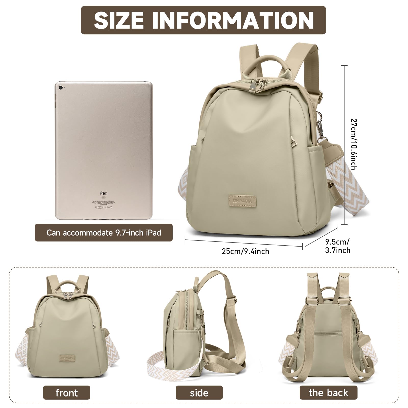 XINDING Mini Backpack Purse for Women Bohemian Casual Small Waterproof Anti-theft Handbags Travel Fashion Backpack Designer Ladies Shoulder Satchel Bags (Beige)