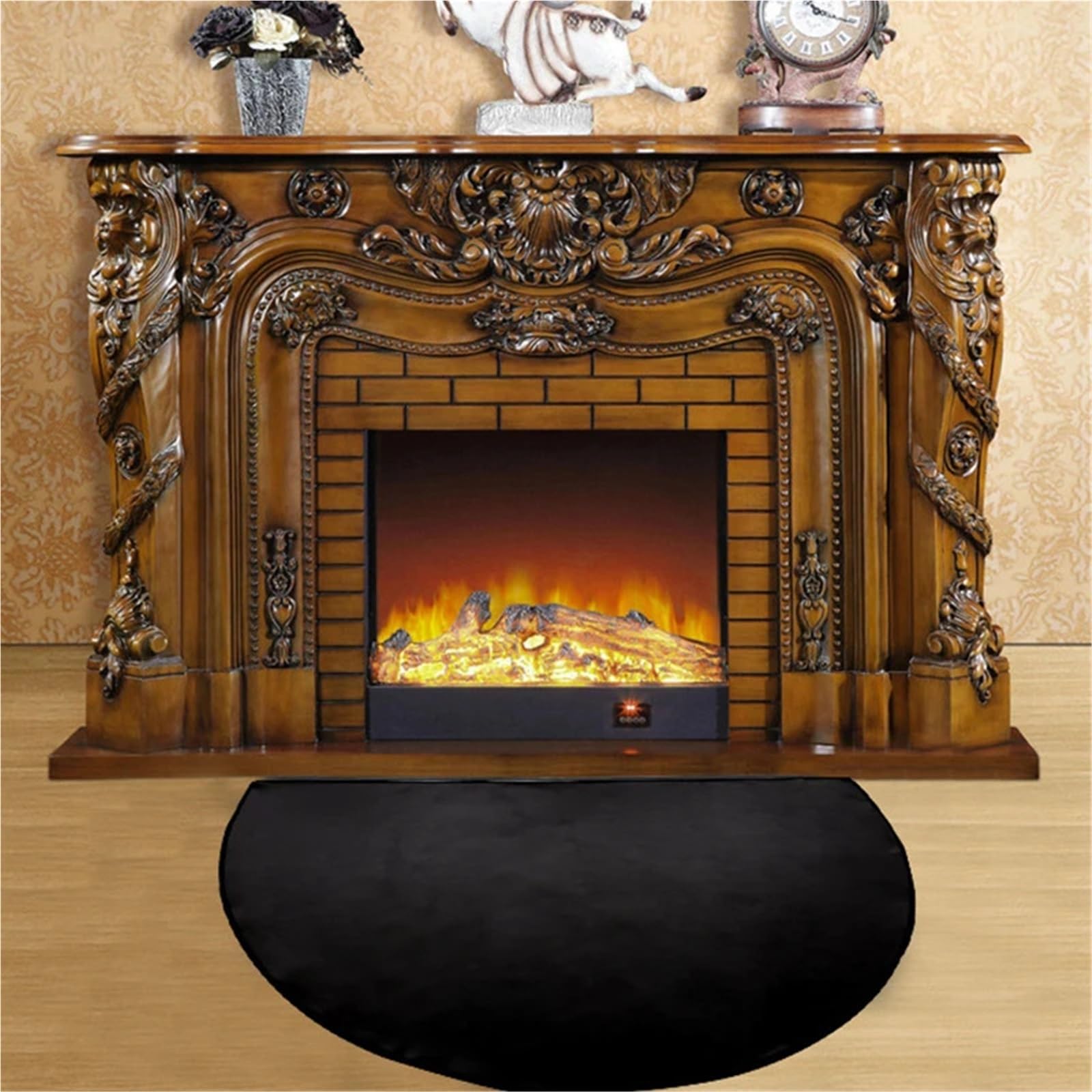 Hearth Rugs Tappeti for focolare Tappeto for camino da pavimento semicircolare Tappetino antiscivolo in fibra di vetro a 2 strati Stufa for interni ed esterni(106X61CM)