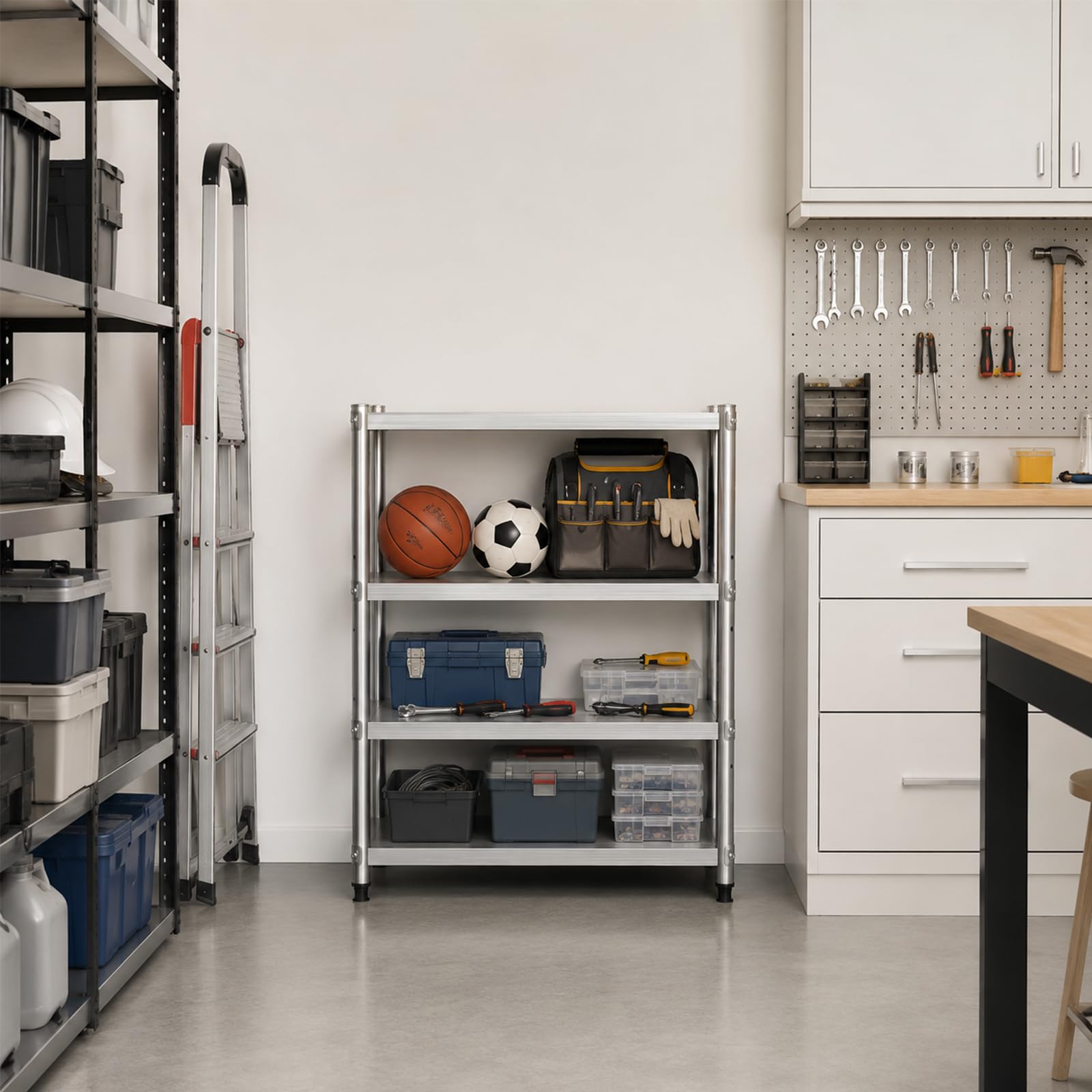 Scaffalatura a 3 ripiani in acciaio inox, multiuso, in metallo, moderno e piccolo scaffale per microonde, supporto per piante, per cucina, soggiorno, ufficio, garage, patio (79 cm x 59 cm x 35 cm)