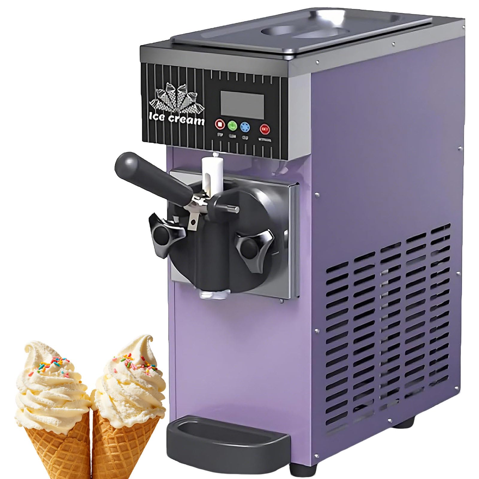 Máquina De Helado Suave para Uso Comercial Y Doméstico con Cilindro Congelador De 1 L, Tanque De Mezcla De 3.5 L Y Panel De Control Táctil Inteligente para Cafeterías 220V-Purple