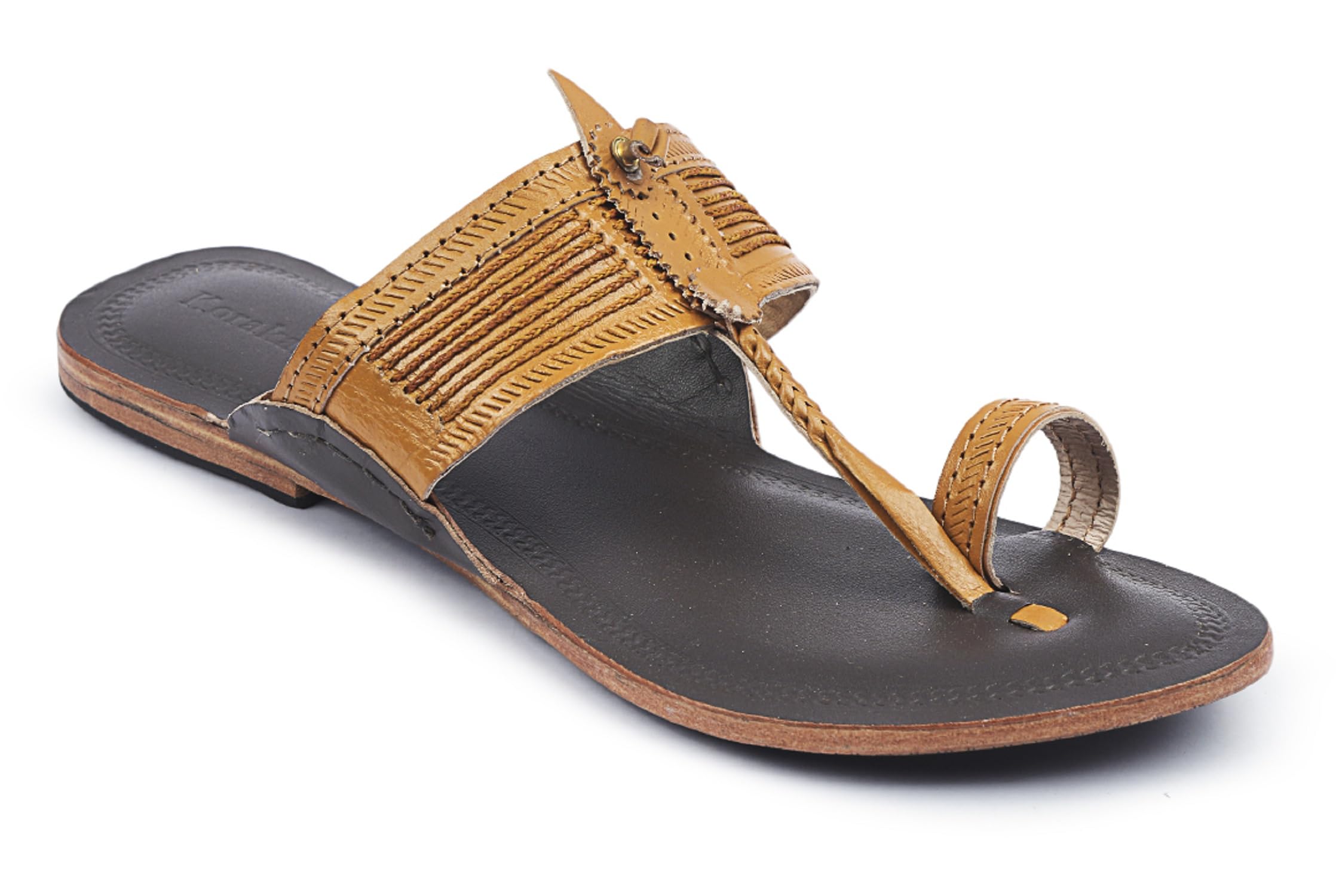 Women's Kolhapuri Chappal Stylish Handcrafted Brown Base and Vintage Yellow Upper Design Fine Leather Braids Slippers Smooth and Comfortable Anti Slip Design Durable Sandals Indian Footwear-image-27
