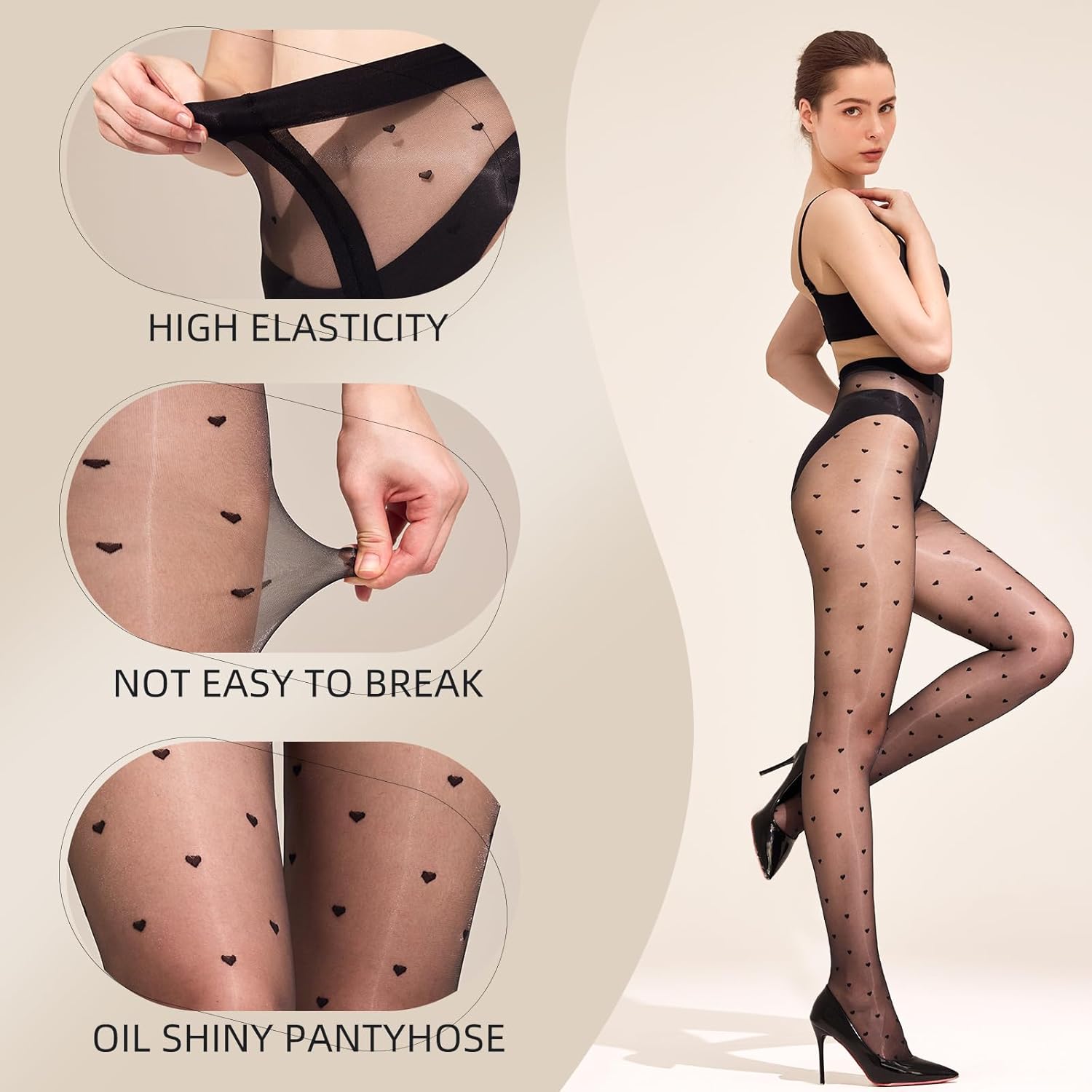 Women's Sheer Polka Dot Tights Oil Shiny Pantyhose 20 Denier Patterned Stockings High Waist Pantyhose with Dots - Image 3