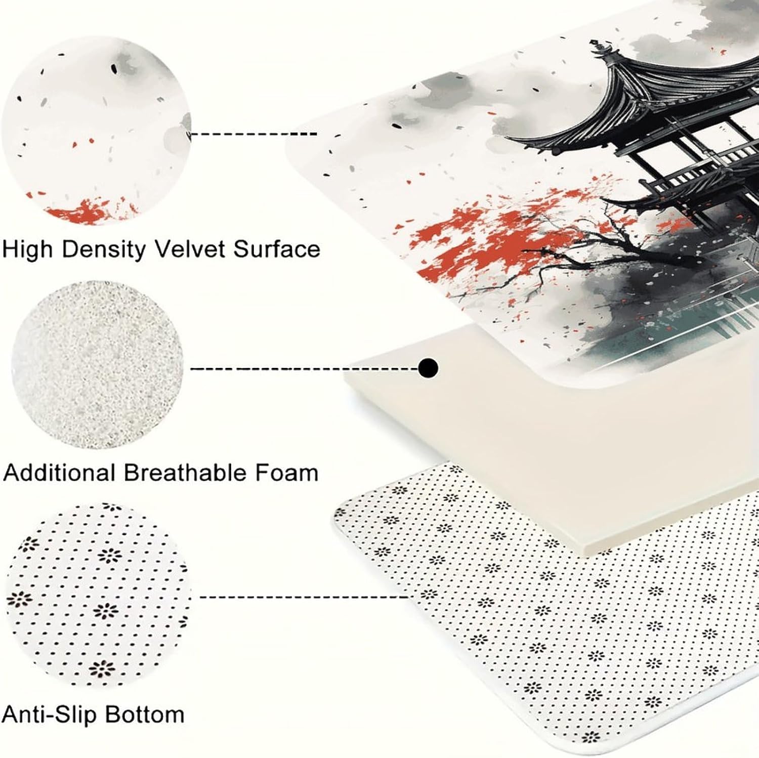 Chinese Ink Painting Kitchen Mats for Floor 3 Pcs Kitchen Rugs
