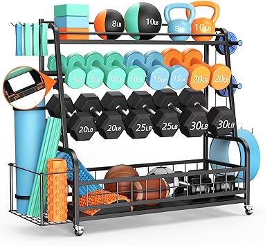 4-Tier Adjustable Dumbbell Rack with Wheels
