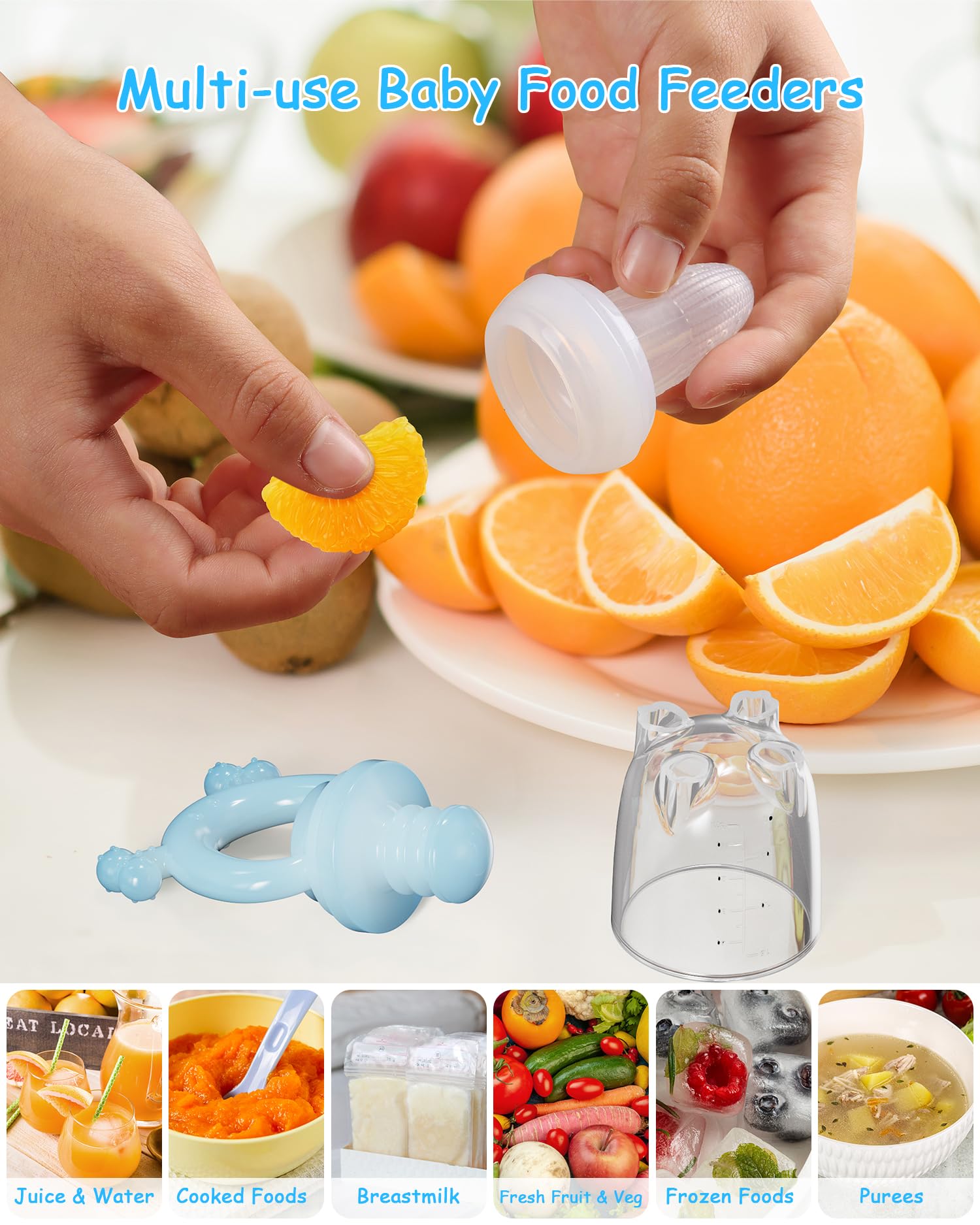 Silicone Baby Fruit Feeder 2 Pack, Baby Mesh Teethers, Breastmilk Popsicle Molds for Teething Relief, Fresh Food Feeder for Safe Infant Self Feeding Blue & Green