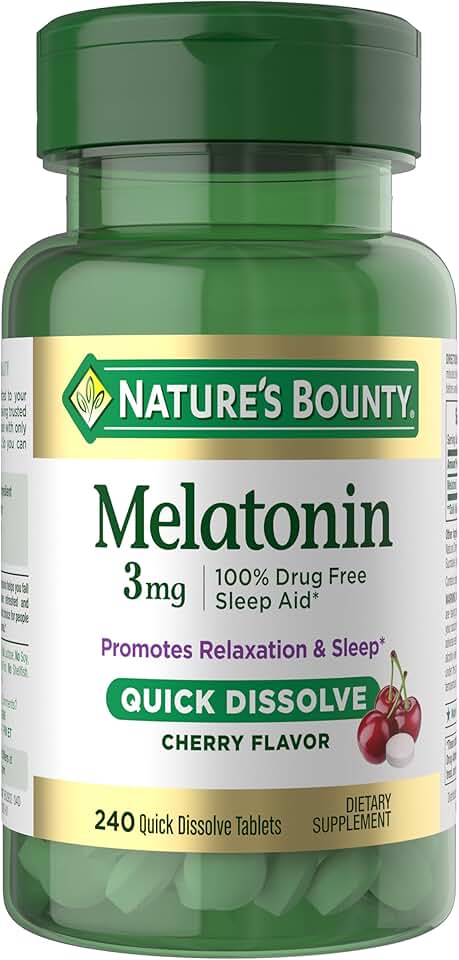 Nature’s Bounty Melatonina 3mg, Suporte, relaxamento e sono, 240 cápsulas de rápida absorção