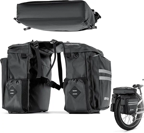 GAVTON 3-in-1 Waterproof Bike Pannier Bag Set 40L Detachable Bicycle Saddle Bag Backpack with Adjustable Shoulder Strap Heavy-Duty Polyester for Commuting Touring Cycling Accessories