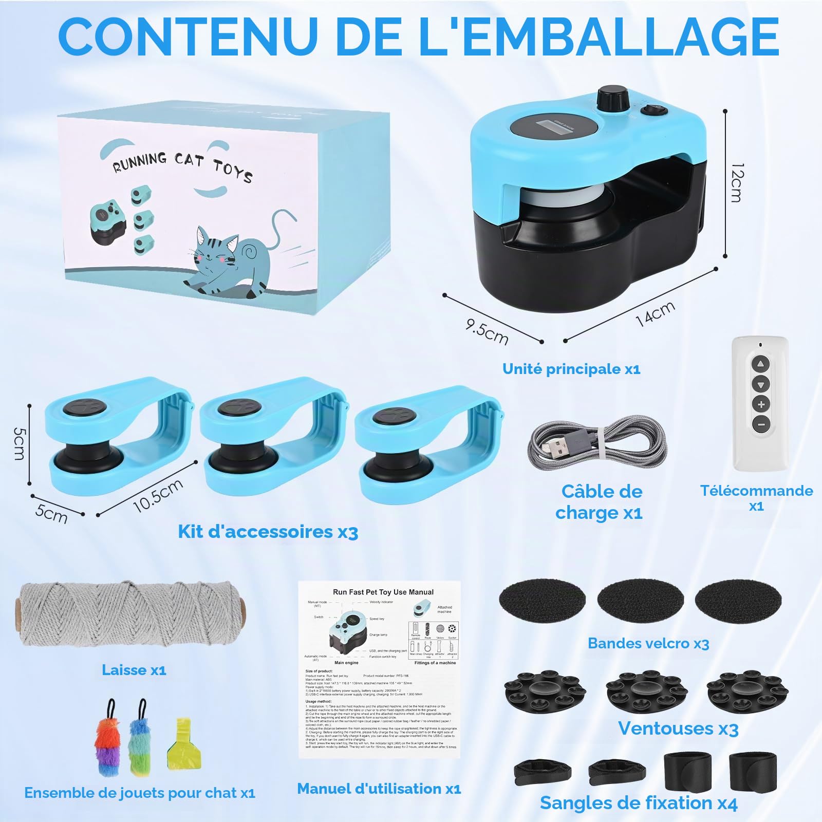 Jouet Interactif Électrique pour Chats, Jouet Chat Automatique, Jeux pour Chat Interieur Intelligent/Télécommandé pour Chats, Vitesse/Trajectoires Réglables