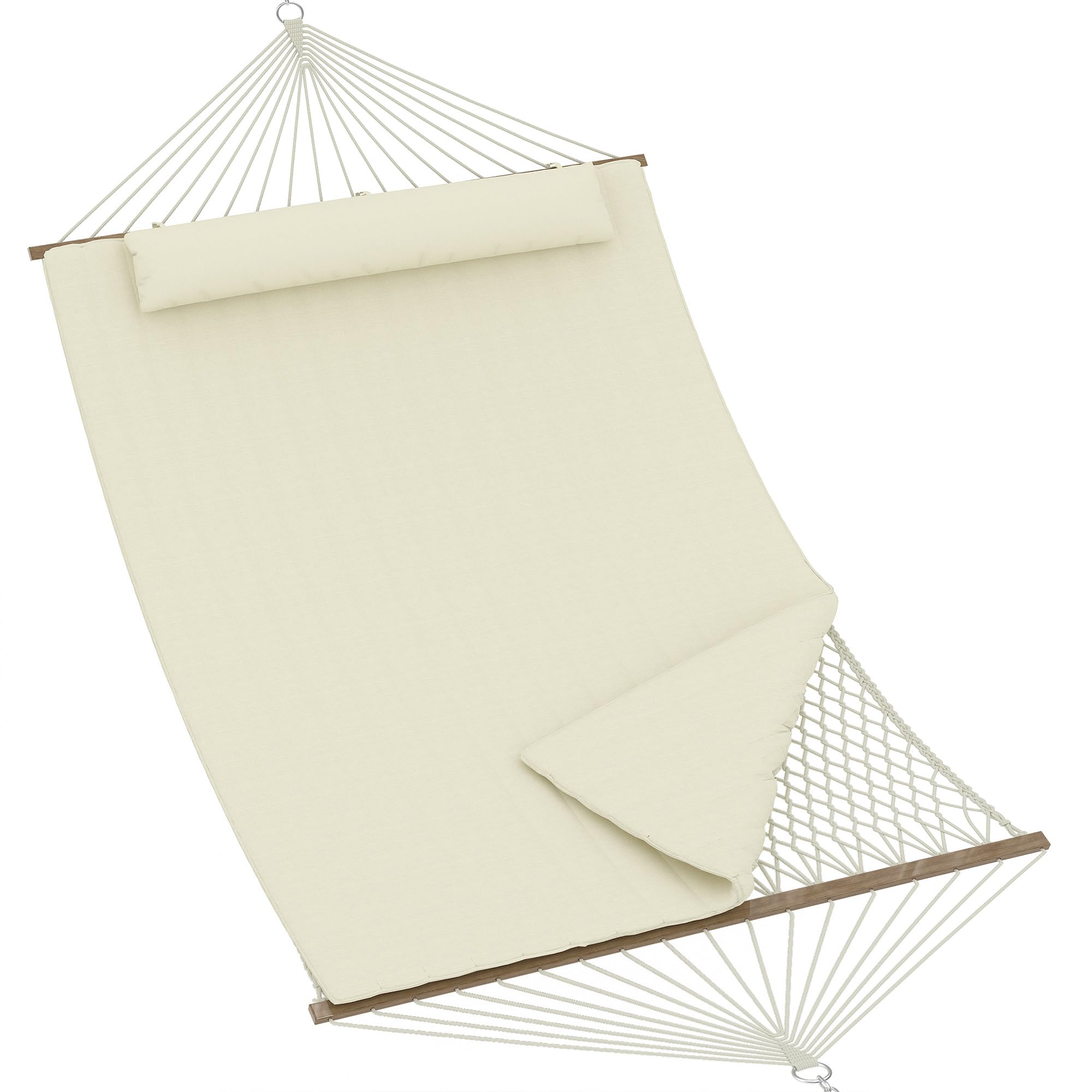 GarveeHome Komfortable 2-Personen Hängematte für Garten & Terrasse – Mit stabilem, verstellbarem Stahlgestell – Baumwollseil & gepolsterte Polyester-Auflage – 2-in-1 Design – Robust & wetterfest