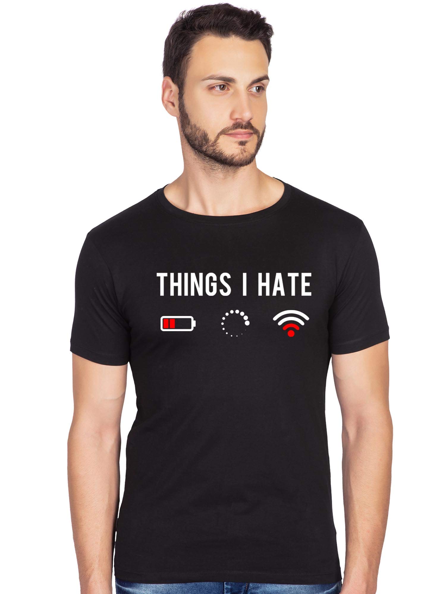 Men's Cotton Graphics Printed Black Tshirt(ThingsHate Half Black-1; Black)