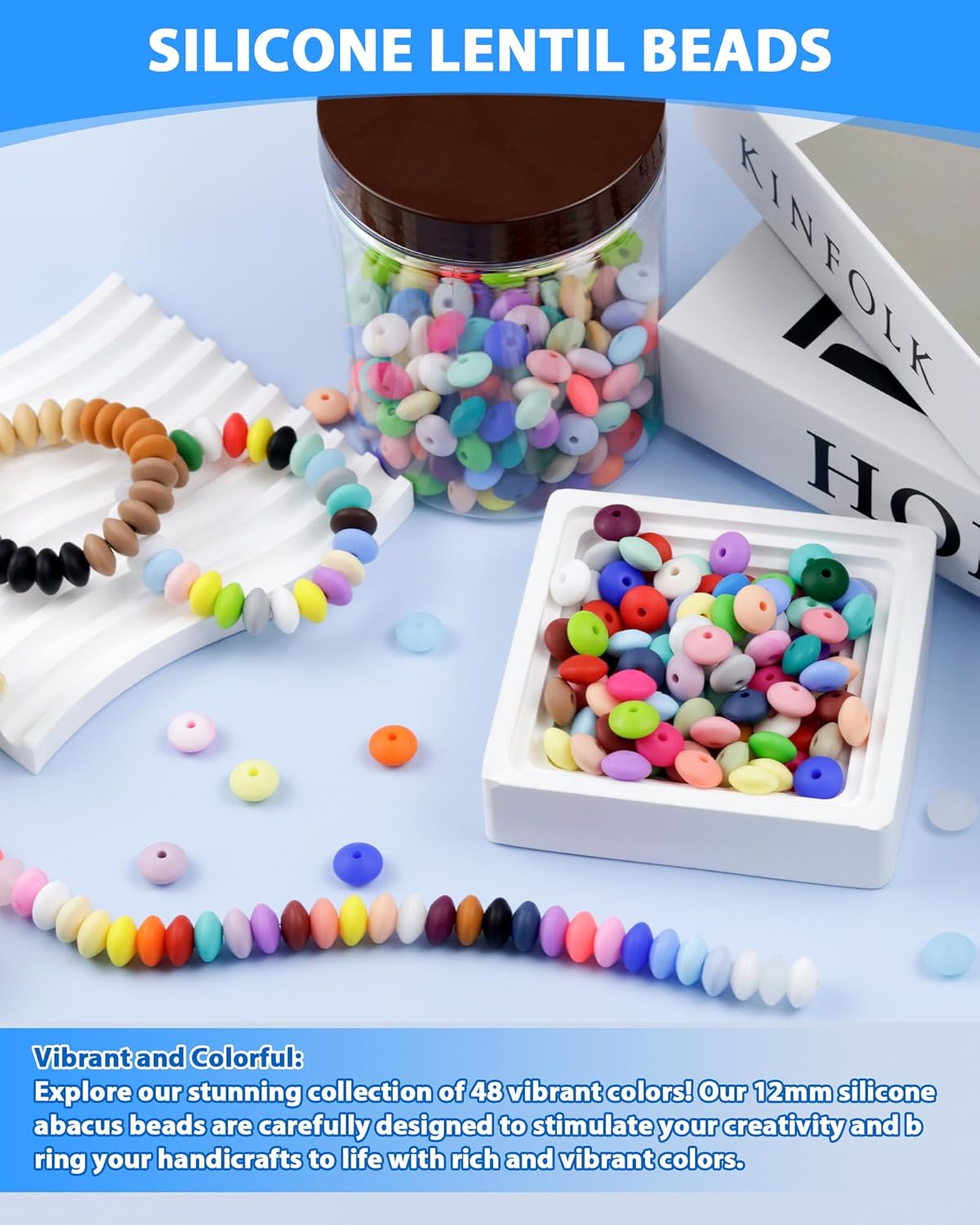 FIVEIZERO 240PC Silicone Lentil Beads - 12mm 48 Colors Abacus Spacer Beads for Keychain Bracelet Jewelry Making, DIY Crafts & Pen Charms - Image 4