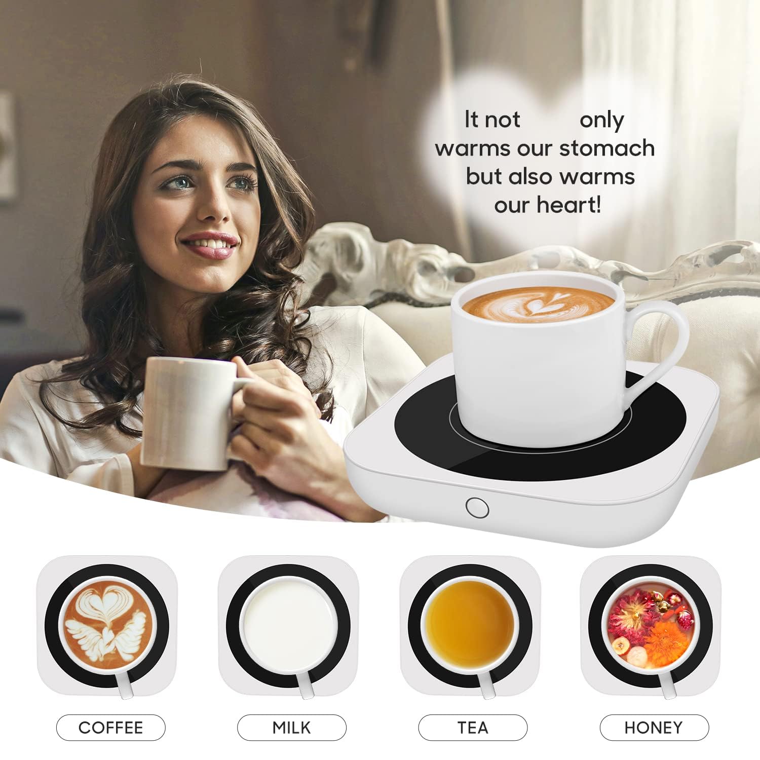 Calentador de Tazas de Café 36W con Tres Ajustes de Temperatura hasta 80°C, Placa Calentadora de Bebidas, Blanco