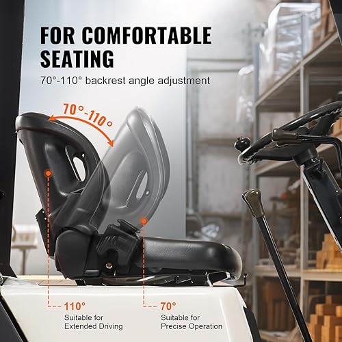 Miniatura 4 de VEVOR Asiento universal para carretilla elevadora, asiento de tractor con respaldo de ángulo ajustable, micro interruptor y cinturón de seguridad