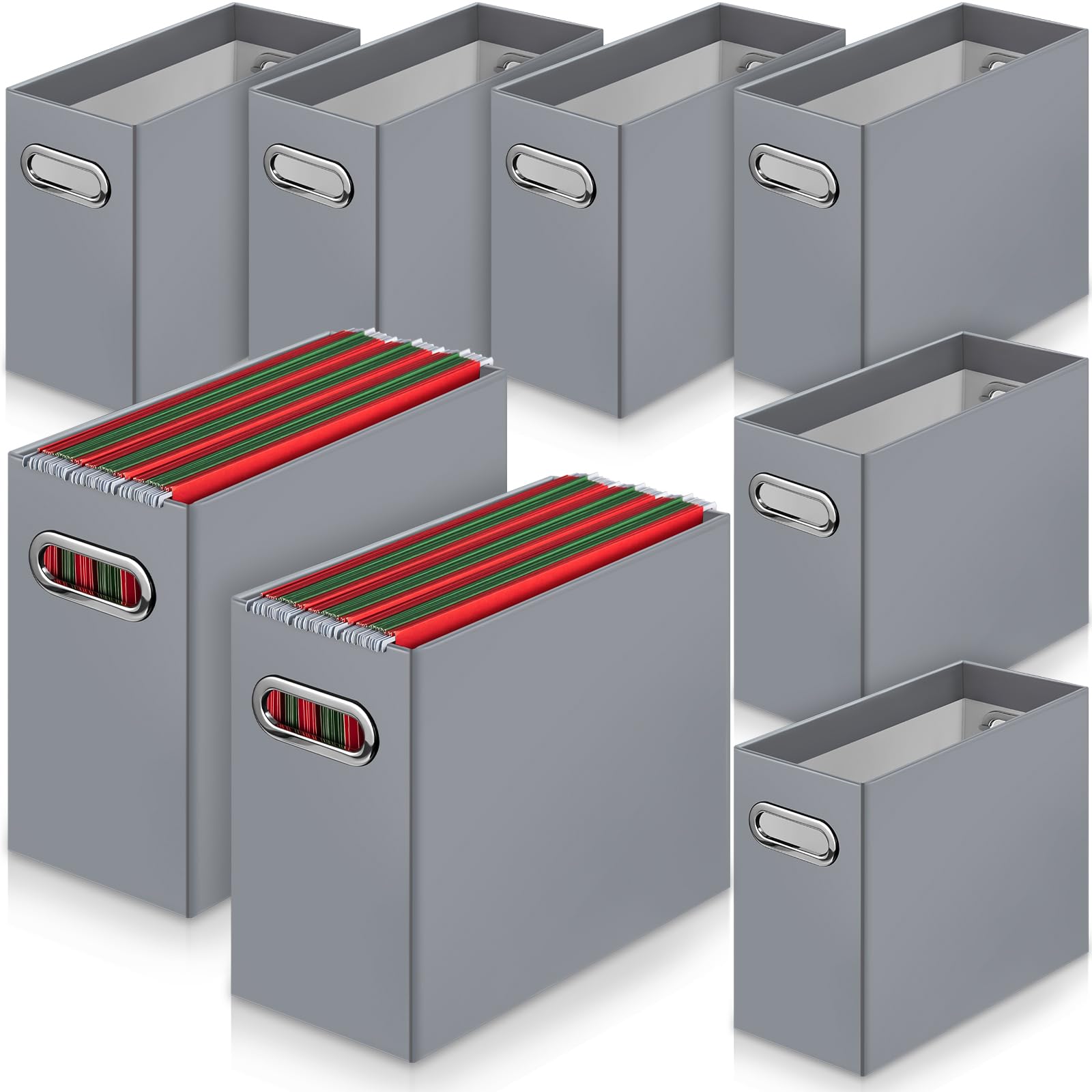 Photo 1 of 8 Pcs File Organizer Cardboard File Folder Organizer Letter Size Portable Desktop File Storage Collapsible Hanging File Box with Handle Magazine Book Letter Storage Filing Box for Home Office (Gray)