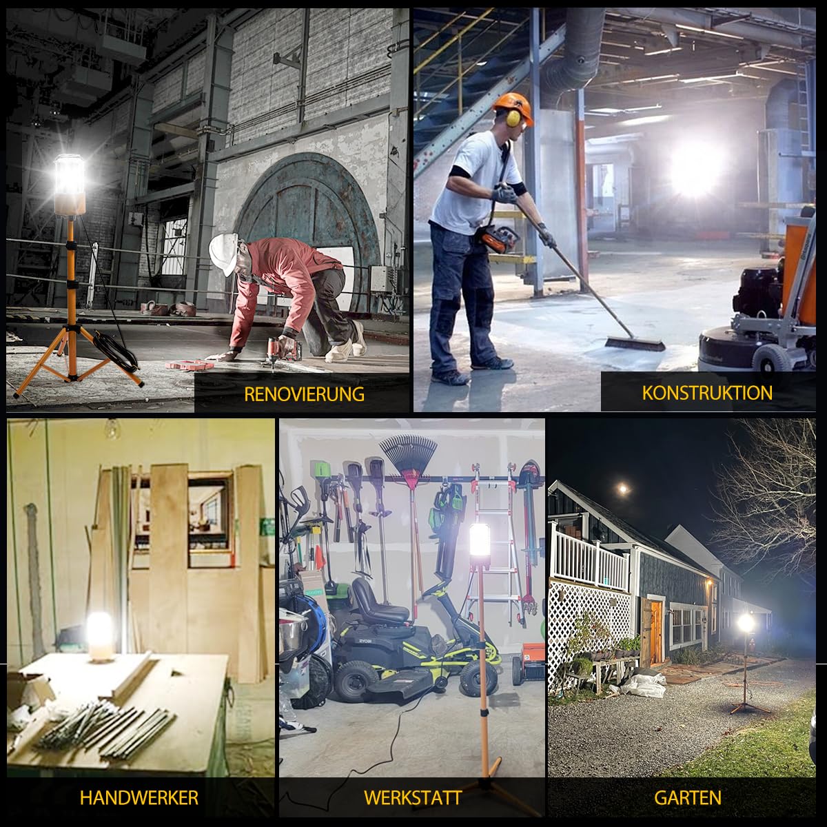 Led Baustrahler Arbeitsstrahler mit Stativ 150W 21000 Lumen Arbeitsstrahler mit Stecker, 360° Rundstahl-Beleuchtung,IP64 wasserdicht (150W Transparent Cover 20000lm)