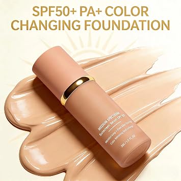 Colour Changing Foundation for Mature Skin, Biomimic 4 In 1 SPF50+, Hydrating Medium Full Coverage, Long Wear Waterproof Concealer