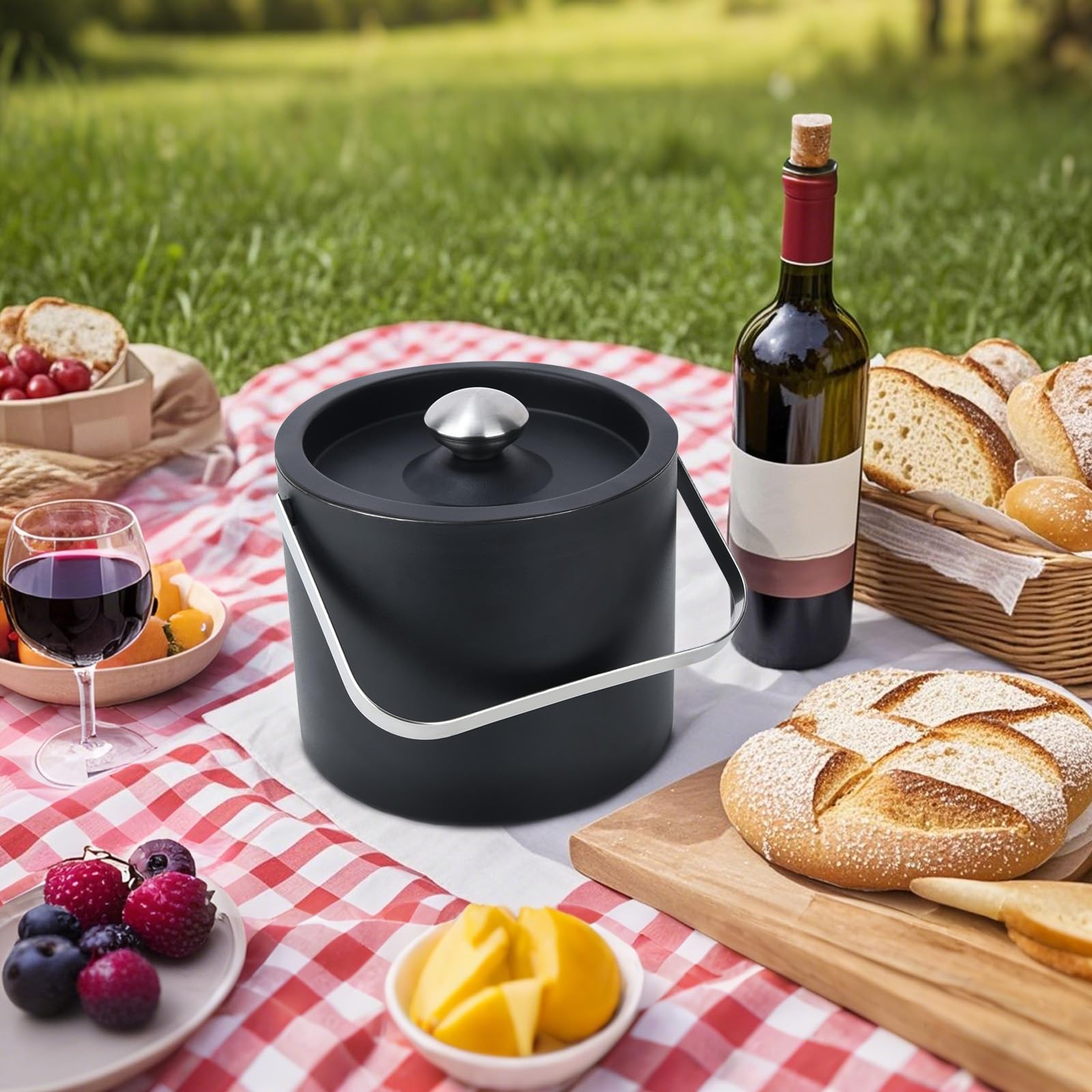 3L Aislamiento TéRmico Moderno Cubitera, Cubo Para Hielo De Acero Inoxidable De Doble Capa, Contenedores De Hielo Con Filtros Y Clips, Congeladores Para Cerveza, Vino Espumoso Y Vino