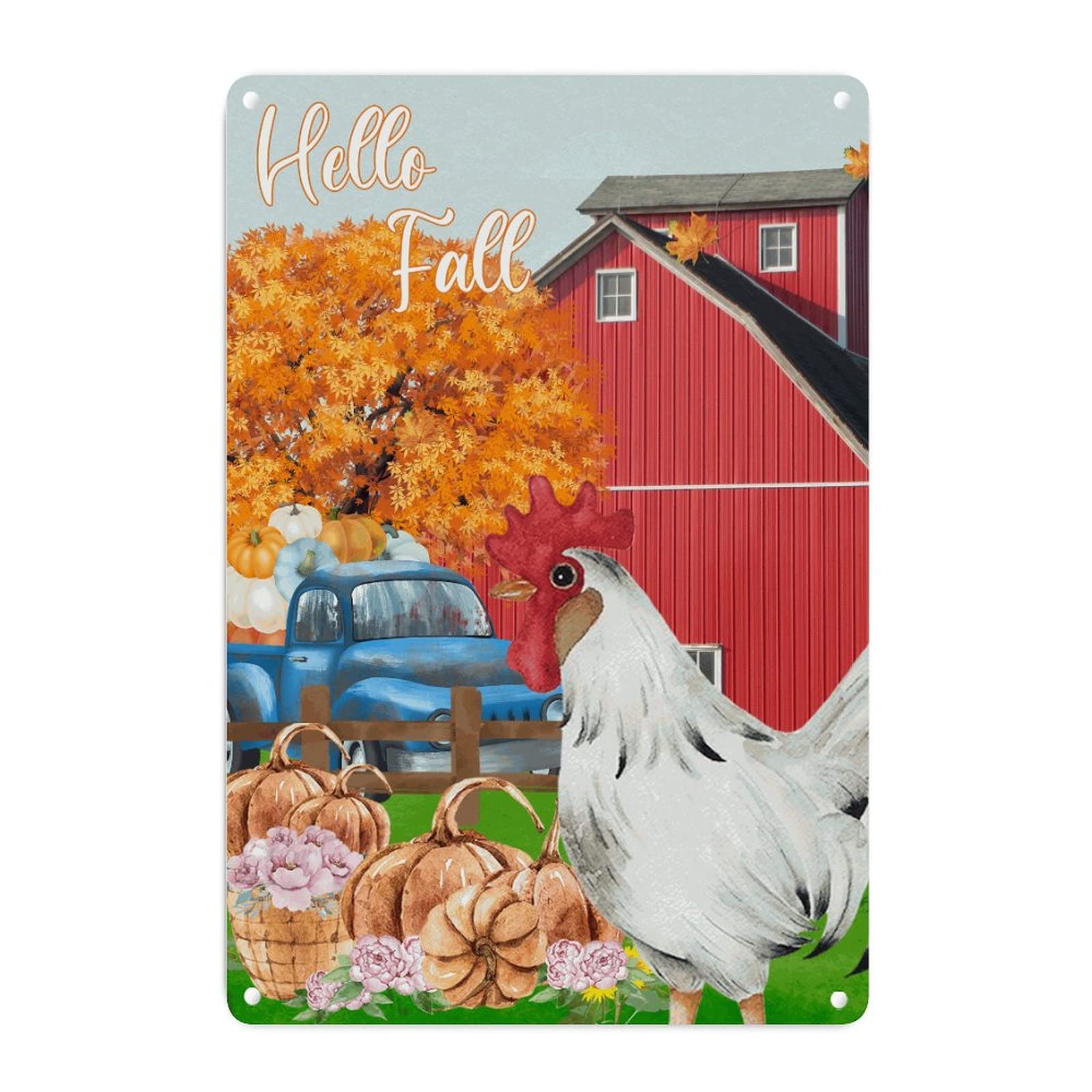 Panneau en métal Hello Fall Farm Truck decoration vintage 45x30 cm