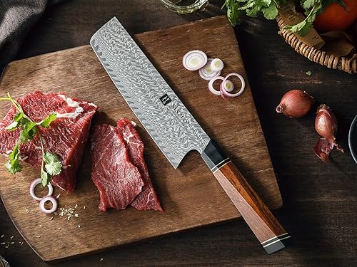 Miniatura 7 de XINZUO Nakiri Cuchillo de acero Damasco de 7 pulgadas cuchillo de cocina profesional afilado para chef cuchillo de cocina japonés forjado a mano