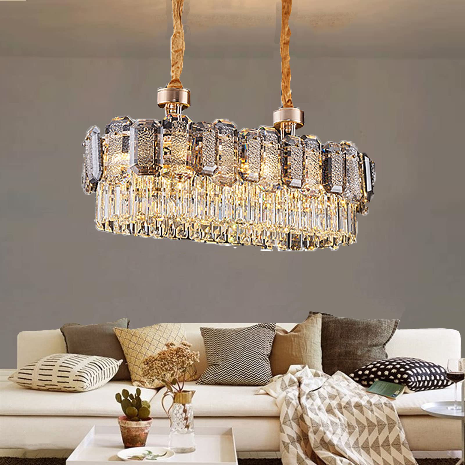 Para Living Comidas Dormitorio Lámpara De Salón,E14 Nórdico Ligero Lujo Cristal Candelabro,Creativo Alto-final Cristal Candelabro-Dorado. 80 * 30 * 35cm