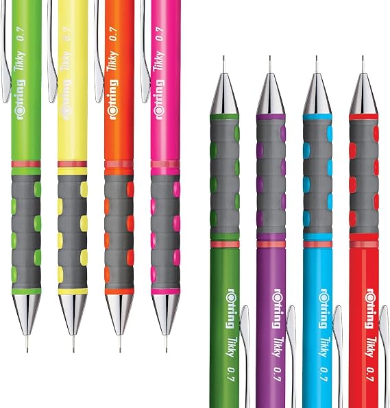 rOtring Tikky Mechanical Pencils - 0.5mm & 0.7mm - HB - Assorted Barrel Colours - Pack of 4