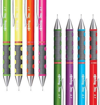 rOtring Tikky Mechanical Pencils - 0.5mm & 0.7mm - HB - Assorted Barrel Colours - Pack of 4