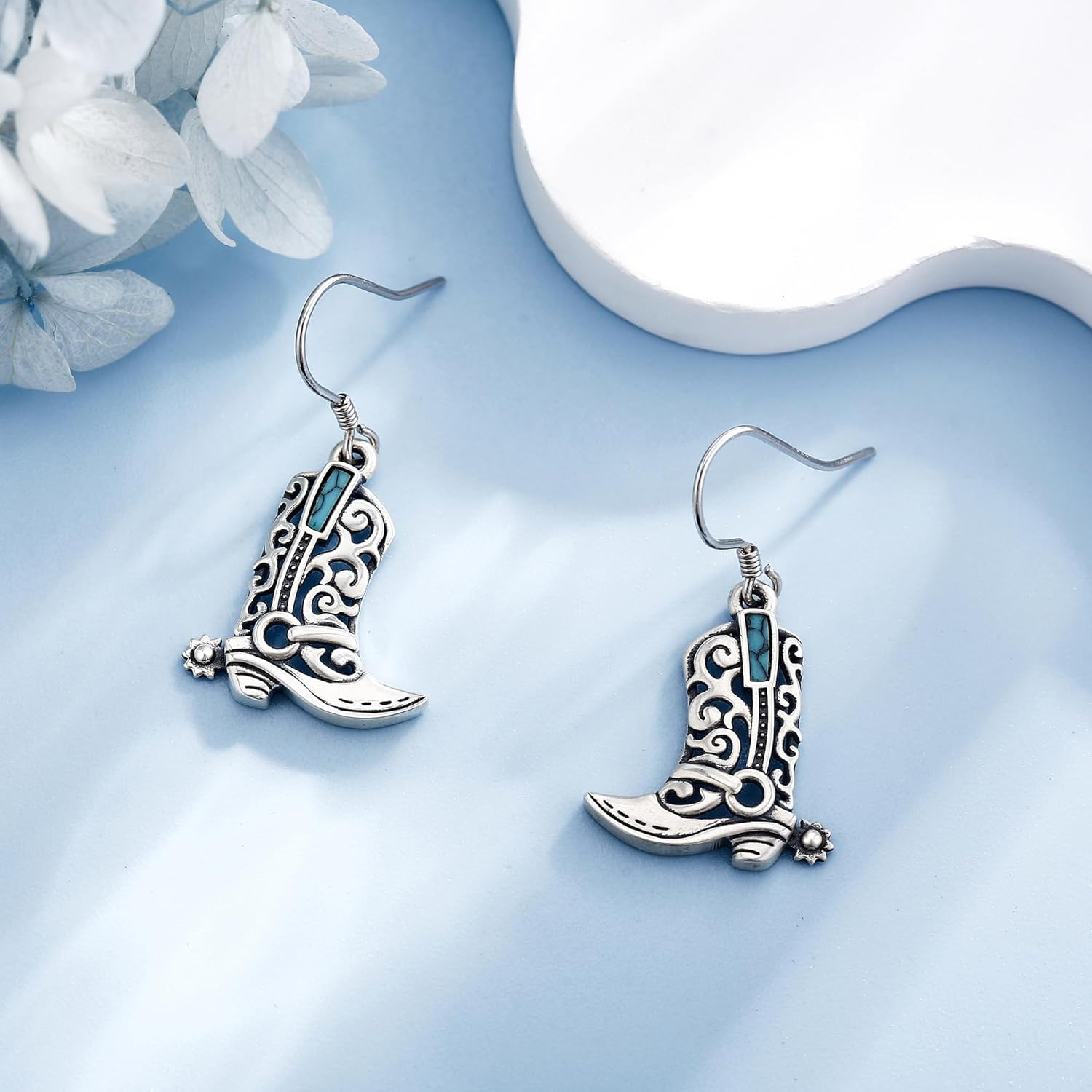 Cowgirl Earrings S925 Sterling Silver Western Earrings for Women Turquoise Boots Earrings Country Jewelry Gifts for Cowgirl Cowboy - Image 2