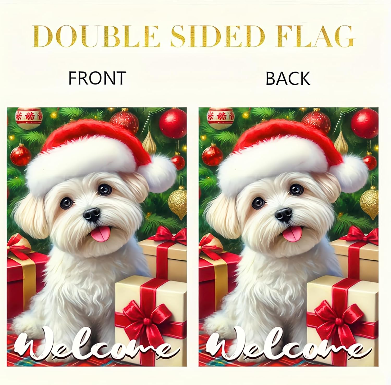 Christmas Maltese Puppy Garden Flag 12x18 Inch Double Sided Holiday Dog Welcome Yard Banner Winter Snow Scene Christmas Tree Gift Box Outdoor Lawn Porch Patio Pathway Seasonal Home Decor - Image 5