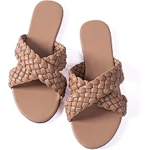 Mtzyoa Womens Braided Slide Flat Sandals Raffia Cute Natural Summer Beach Casual Comfortable