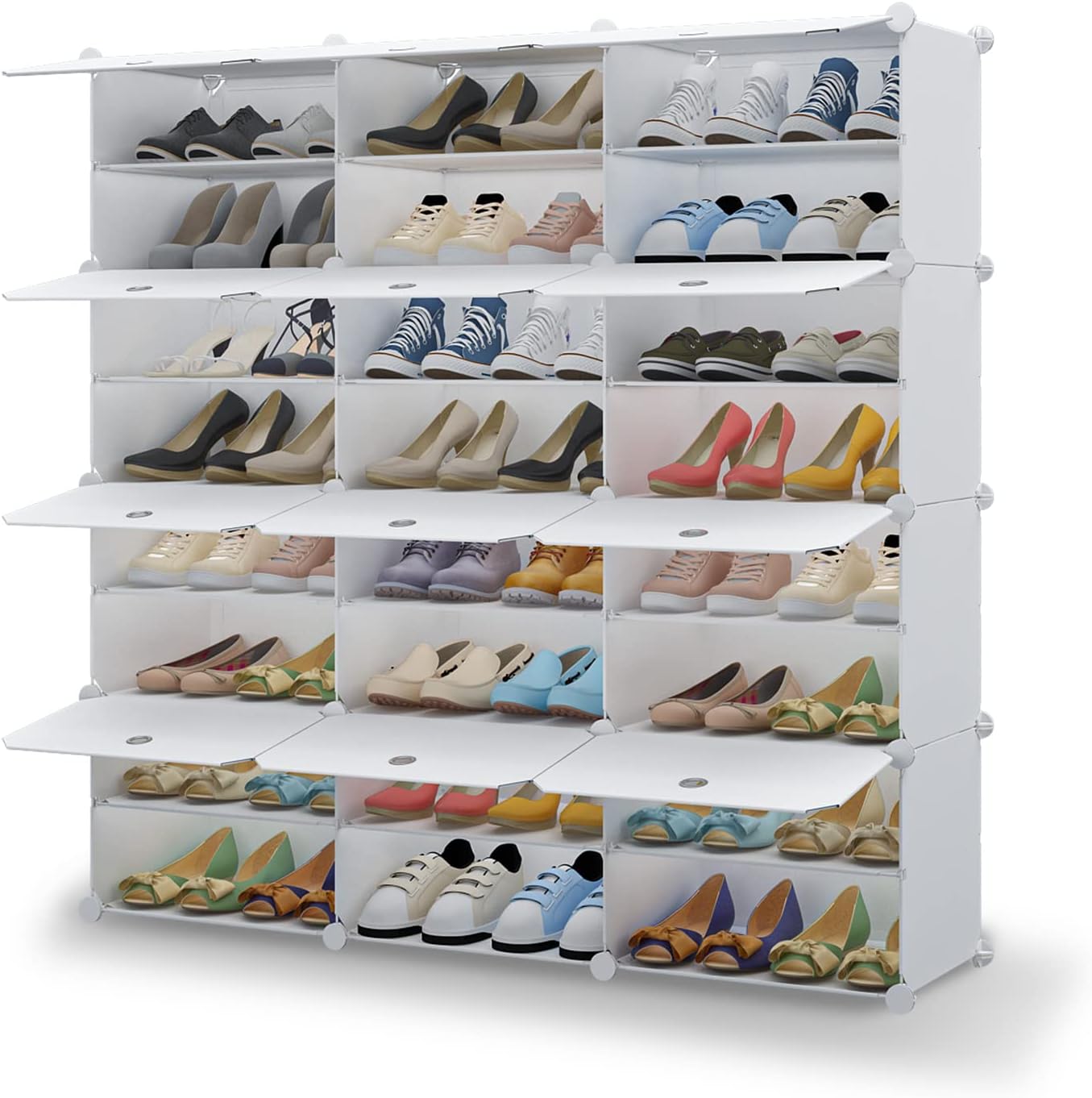 Aeitc Portable Shoe Rack, 48-Pair DIY Shoe Storage Shelf Organizer, Plastic Shoe Organizer for Entryway, Shoe Cabinet with Doors, White