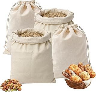 4 Stück Brotbeutel Leinen, 30×40 cm Brotsack zum Frischhalten Leinenbeutel für Brot Leinensack Brotbeutel Aufbewahrung Frischhalten Brotaufbewahrung Leinensack für Brot Obst Gemüse