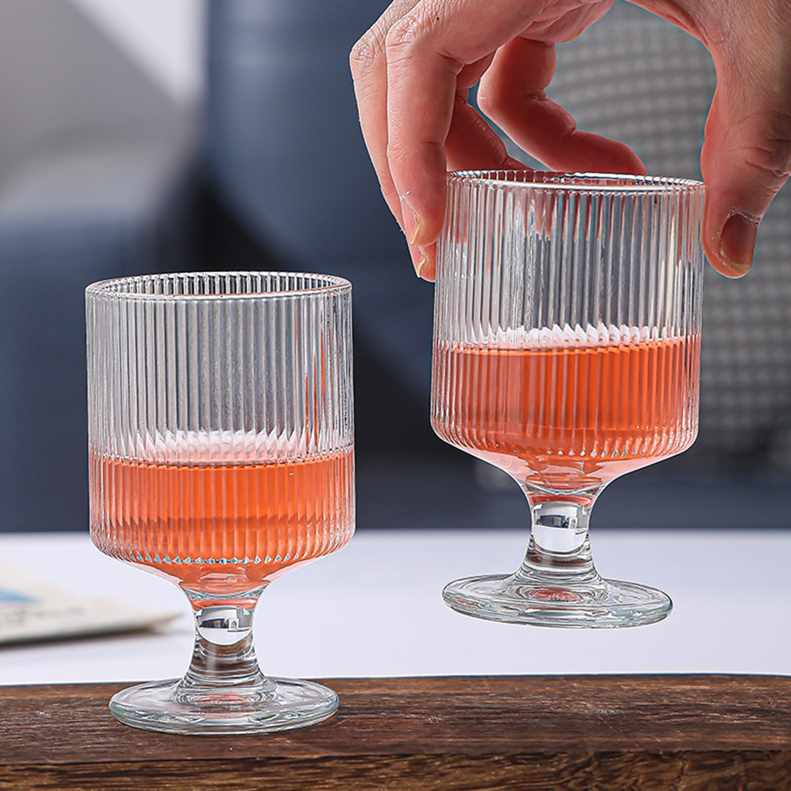 Clear, 6 Stück Cocktailgläser, Glas Eisbecher Dessertgläser Mit Fuß 190ML Weingläser Eiskaffeegläser Wassergläser| Geriffelte Trinkgläser Latte