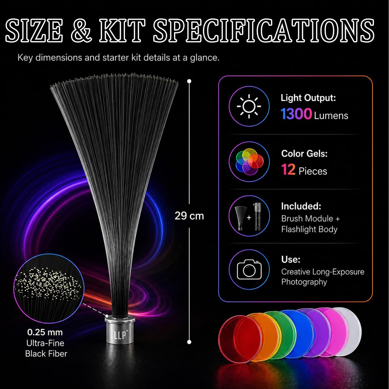 Herramienta De Pintura con Luz De Fibra óptica Negra, Pinceles para Pintar con Luz con Linterna De 1300 Lúmenes, Fibra óptica Negra Ultrafina De 0,25 Mm, para Fotografía Creativa