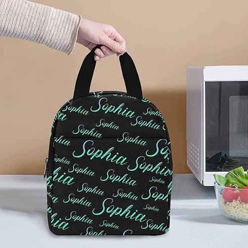 Miniatura 3 de Lonchera con nombre personalizado para niños, texto verde, reutilizable, aislada, a prueba de fugas, bolsa térmica a prueba de fugas, bolsas de