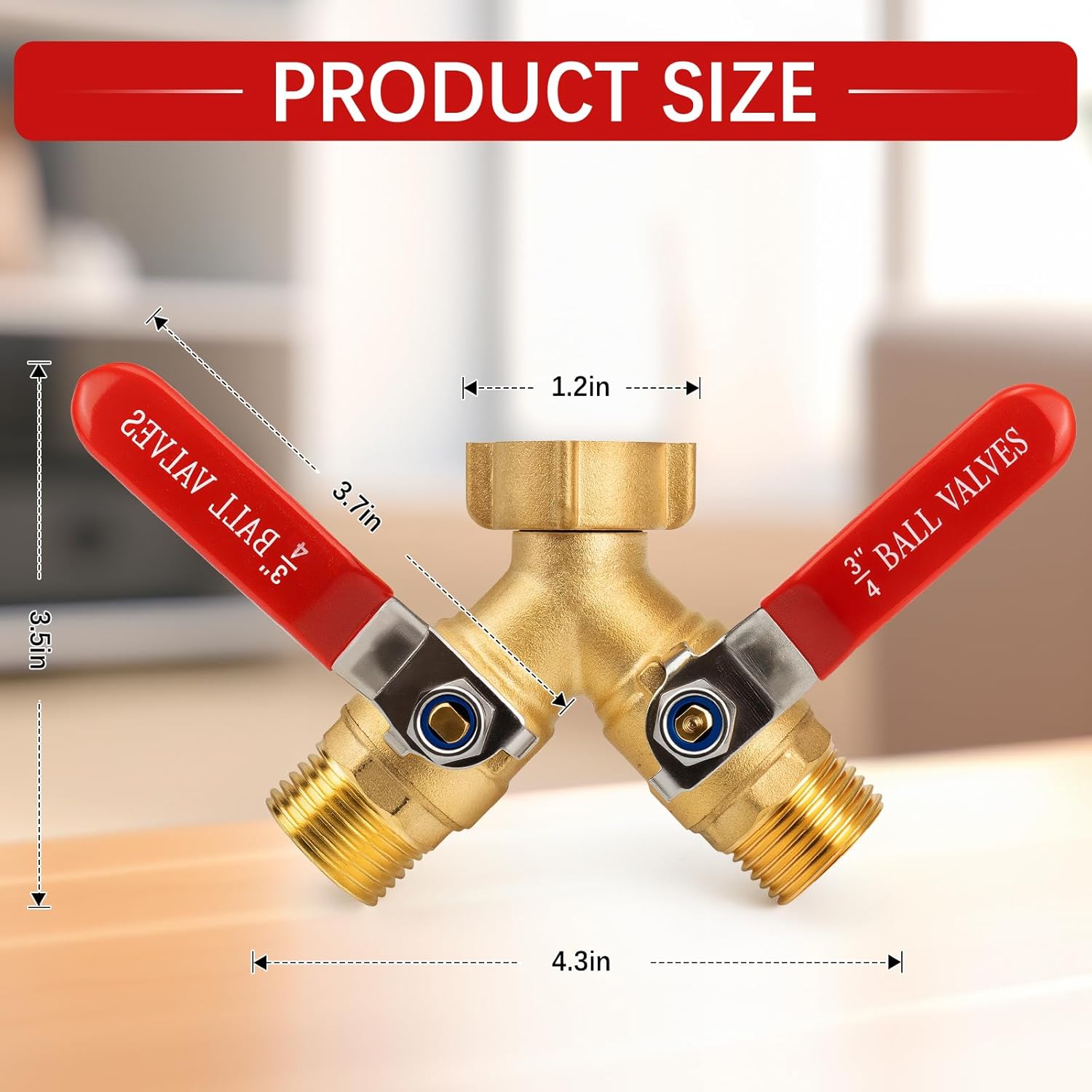 Hose Splitter 2 Way Heavy Duty - Brass Garden Hose Splitter 304 Stainless Steel Long Handles,Y Valve 3/4 Inch GHT Thread Outdoor Faucet Splitter-Full Flow Shutoff Valves 2 Washers&Teflon Tape