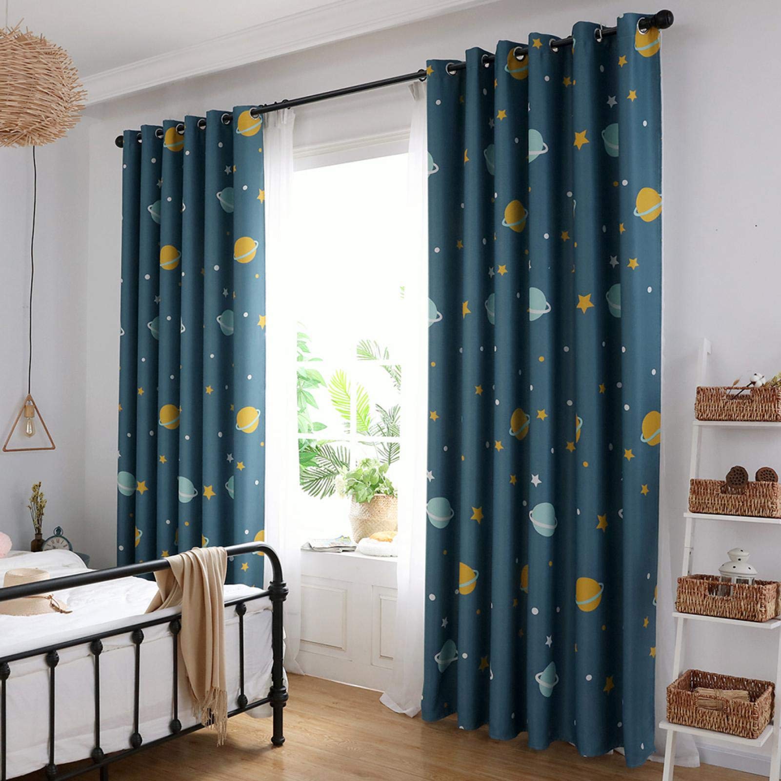 Wärmeisolierte Verdunkelung Lichtdichte Verdunkelung Cartoon Blue Planets Wohnzimmer Vorhang für zu Hause Esszimmer Kinderzimmer(1 Piece)