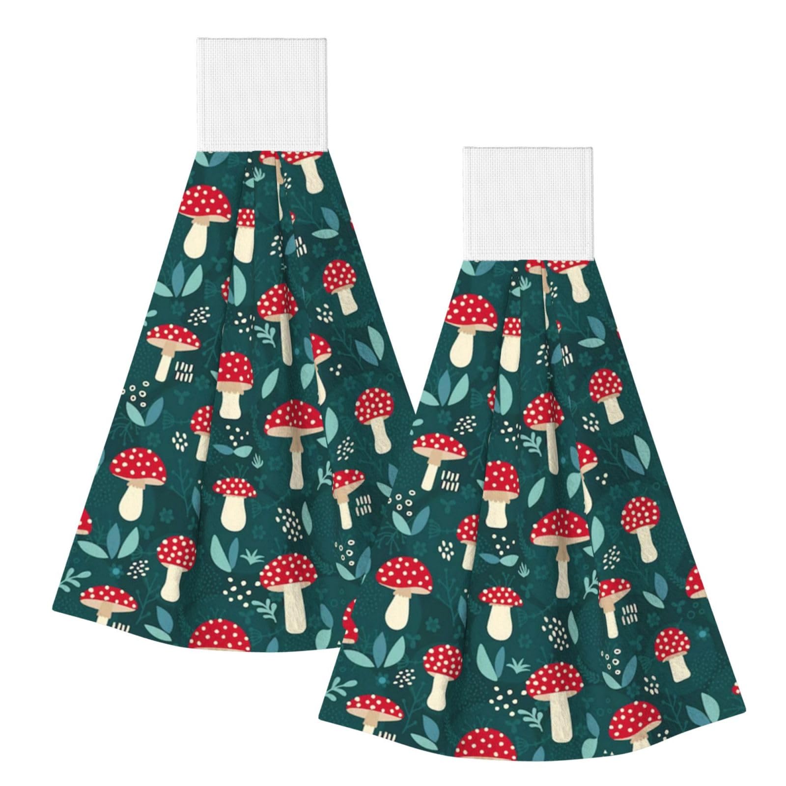 DOPKLNA Red Mushrooms, 2 Pcs Hanging Coral Fiber Hand Towels for Bathroom, Absorbent Kitchen Towels