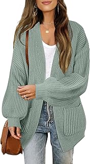 Women's Chunky Cardigan Sweaters 2025 Lantern Long Sleeve Oversized Knit Outerwear with Pockets