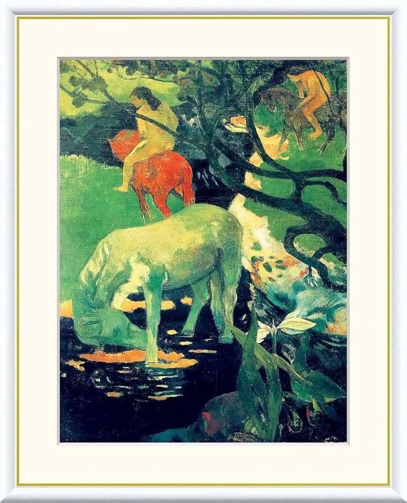 Amazon.co.jp: 10年保証 絵画 版画 白い馬 ポール・ゴーギャン