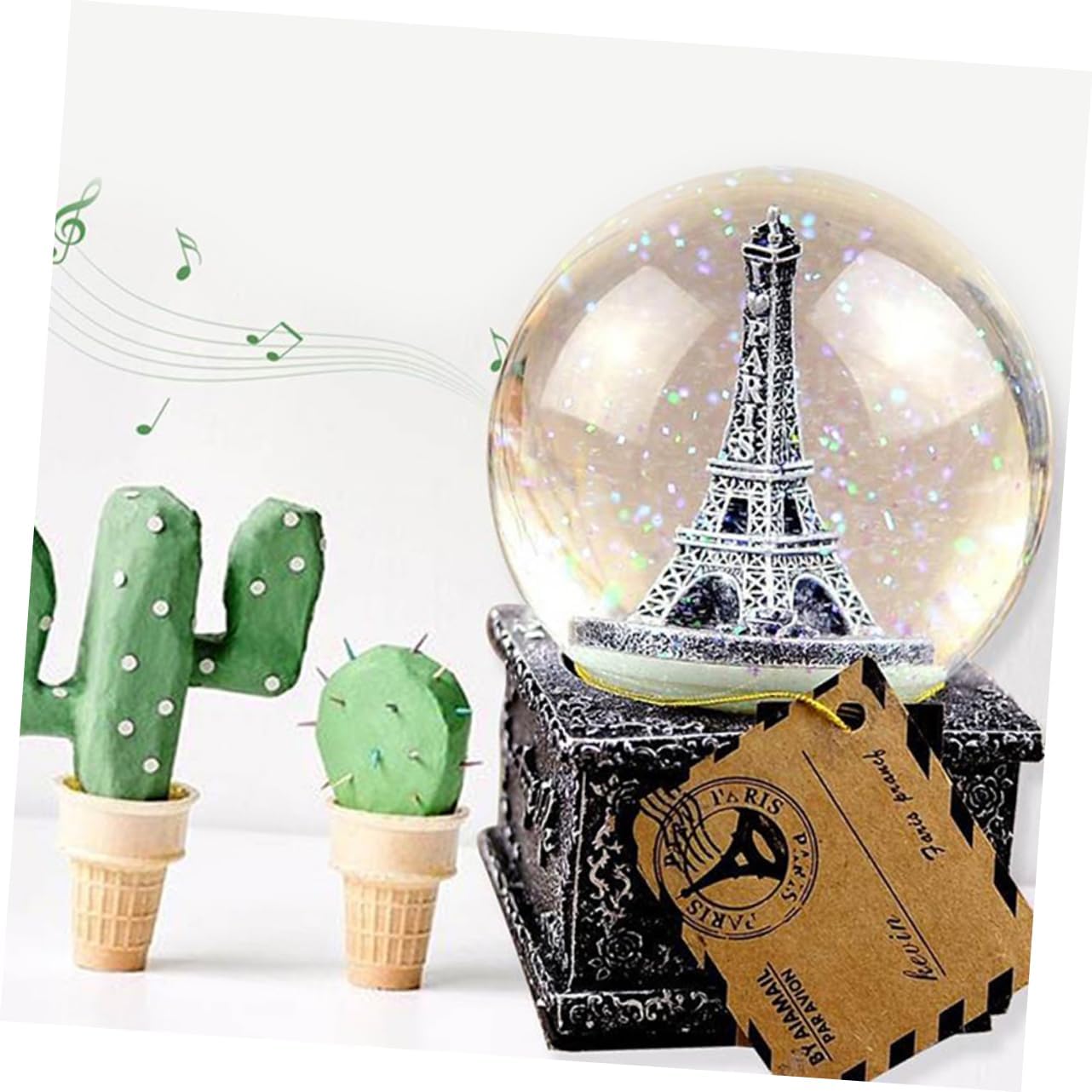 Home Desktop Decoration Eiffel Tower Tabletop Ornament Music Snow Globe Figurines Home Decor Eiffel Tower Snow Globe Christmas Snow Globes Retro Decor Vintage Figurine Ornament