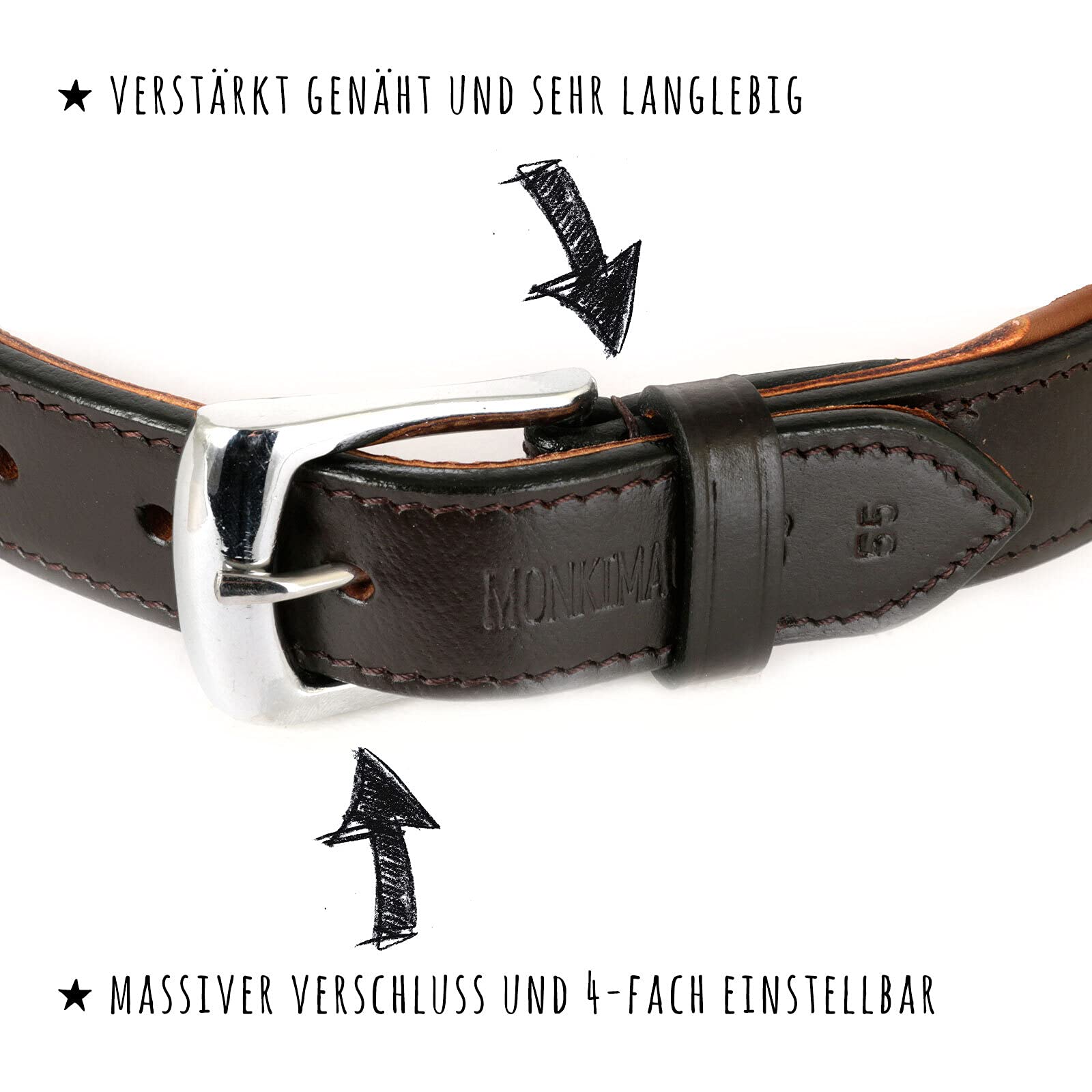 MONKIMAU Hundehalsband - Halsband für Hunde echt Leder gepolstert verstellbar geflochten (M-L: 30mm x 60cm)