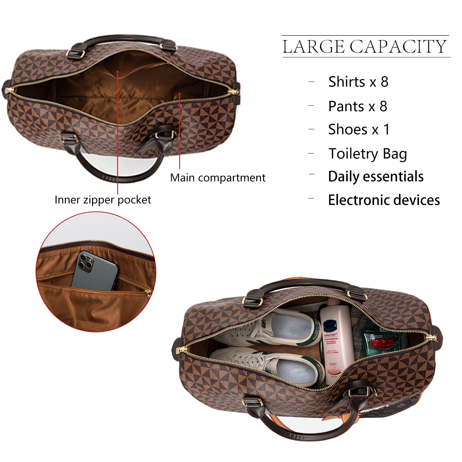 Bolsa de viaje ligera de gran capacidad para mujeres y hombres, bolsa de viaje con neceser, bolsa de viaje para gimnasio y vacaciones, Blanco, Bolsa ligera para fin de semana 3
