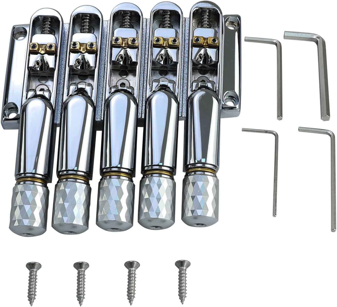 Chrome Headless Electric Bass Bridge 5 String Bass Bridge with Brass Saddles Bass Parts Replacement for 5 String Headless Bass