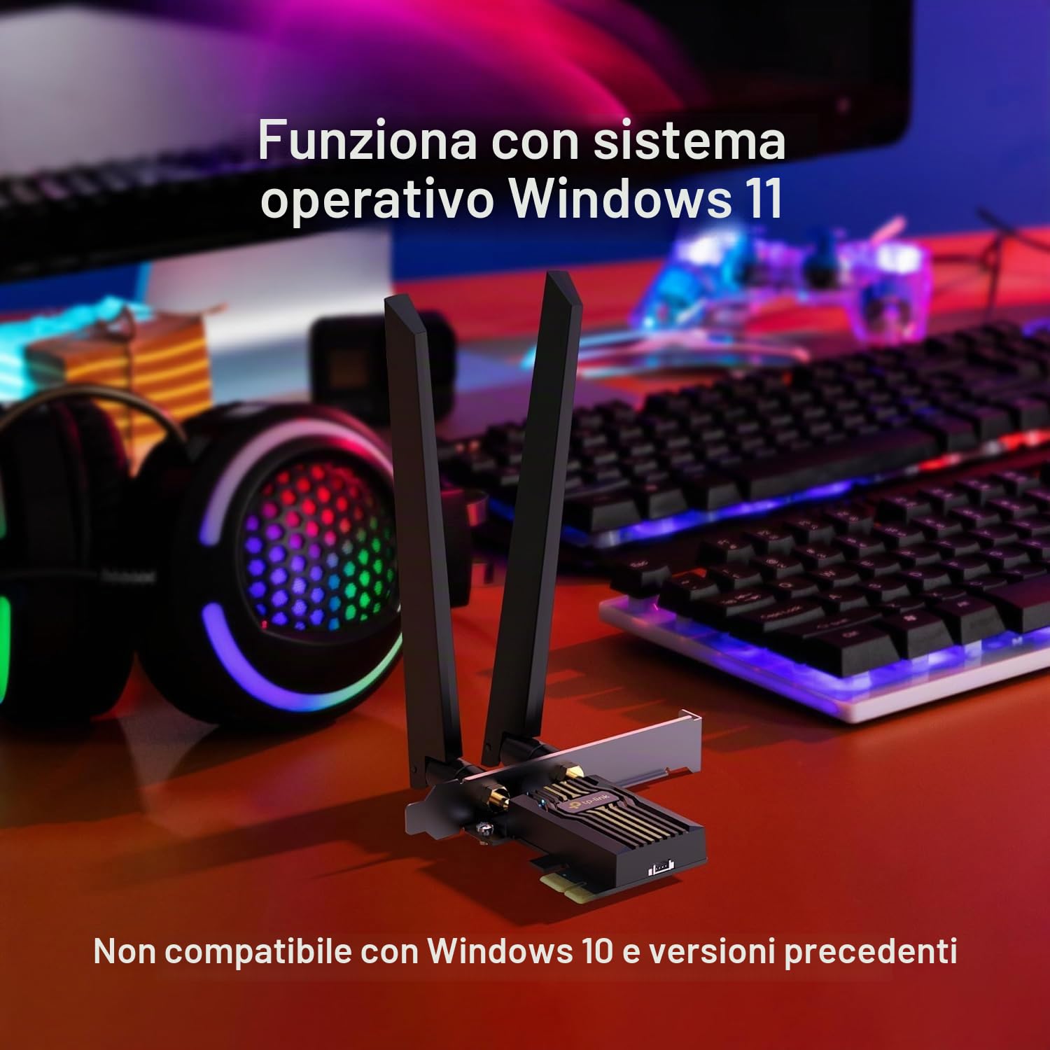 TP-Link WiFi 7 BE9300 PCIe WiFi Card Archer TBE552E | Scheda di rete Tri-Band per PC desktop | Bluetooth 5.4 | Antenna ad alto guadagno | MLO, WPA3 | Supporta scheda madre AMD/Intel | Non compatibile