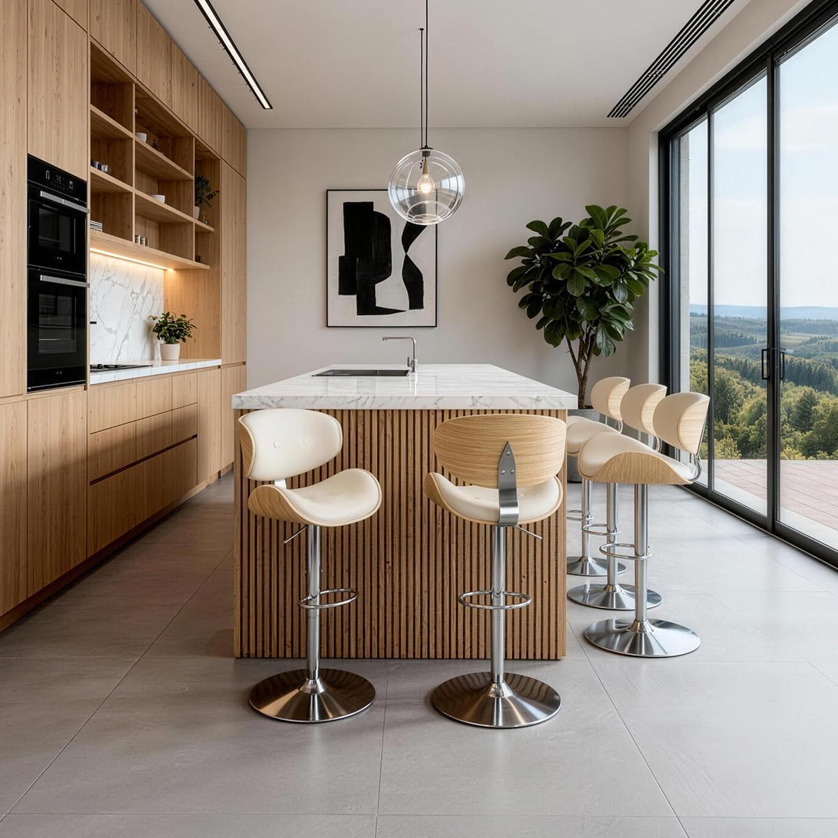 Adjustable Swivel Bar Stools Chair,Counter Height Bar Stools with Back,350 LBS PU Leather Bar Stool for Kitchen Island,Upholstered Pub Stools with Footrest (Beige, Set of 5)